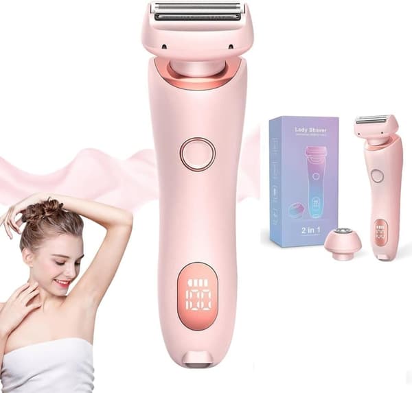 OBOSOE 2-i-1 Mini elektrisk barbermaskine til kvinder – smertefri, våd og tør brug, LED-display, 2 udskiftelige barberhoveder