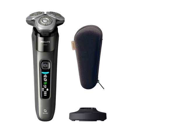 Philips i9000 X9002 Våt og tørr elektrisk barbermaskin med SkinIQ, Roterende hode, Grå, SkinIQ, Rustfritt stål, Android, iOS, Batteri