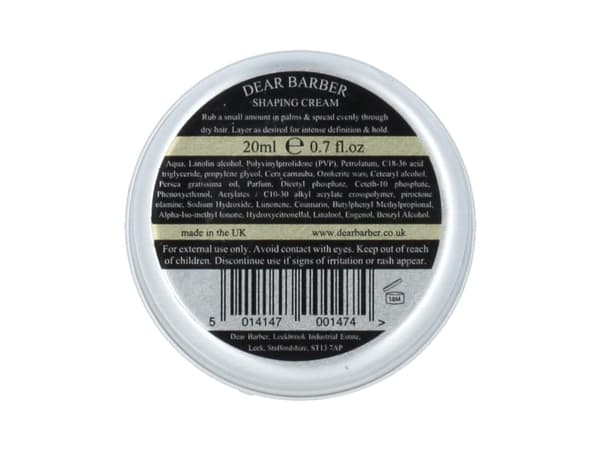 Dear Barber Mens Hair Styling Shaping Cream, Travel Size Tin 20ml
