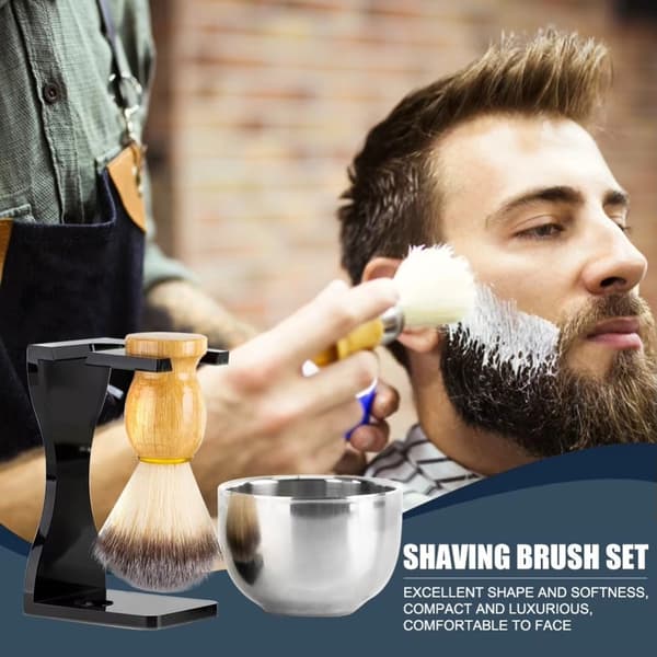 3-i-1 sett Barberbarberstativ Skål for skjegg i rustfritt stål