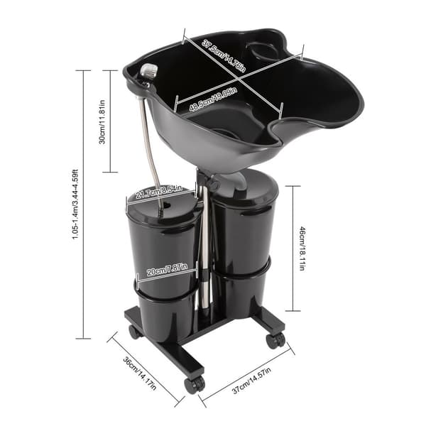 Transportabel Schamponeringsskål, Justerbar Höjd, Dubbel Hink System, Ergonomisk Design