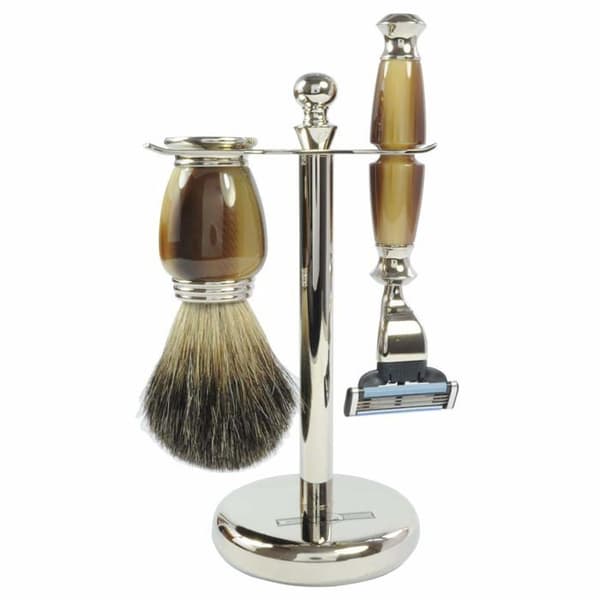 Golddachs - 7646912413 - rakset med detaljer av artificiell horn/ mässing och 100% grävlinghår, Galalith/silver.