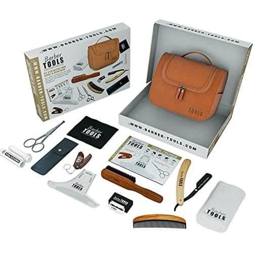 Kit/Set/Låda (10 tillbehör) för underhåll och skötsel av skägg och rakning.