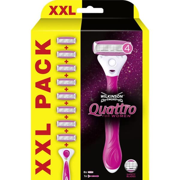 Wilkinson - Quattro For Women - Rakblad för kvinnor - Paket med 8 blad + handtag