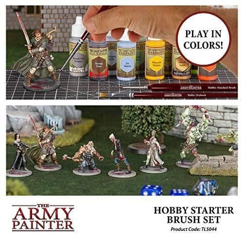 Army Painter Hobby Starter Brush Set | 3 baslack-, detalj- och torrborsteborstar i syntetiska borst från Toray