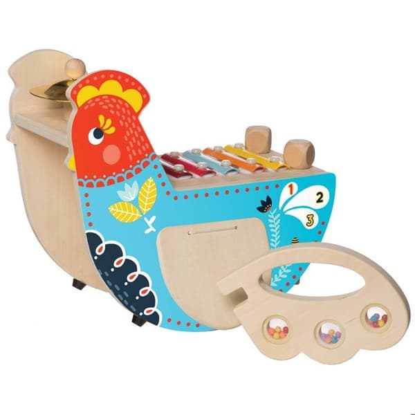 Manhattan Toy Musical Chicken Träinstrument för småbarn med xylofon, trumpinnar, cymbal och Maraca