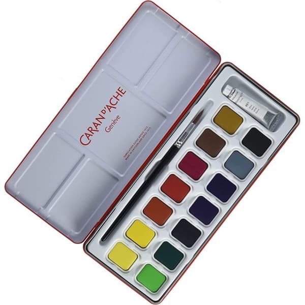 Caran d'Ache: Studio Gouache: Set med 14 kastruller och 10 ml vit