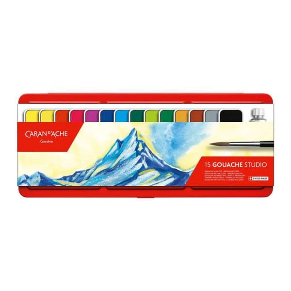 Caran d'Ache: Studio Gouache: Set med 14 kastruller och 10 ml vit