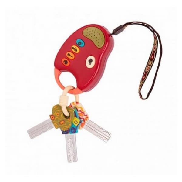 B-leksaker - FunKeys Toy - Funky Toy Keys för småbarn och spädbarn - Leksaksbilsnycklar och röd fjärrkontroll med ljus och ljud - Giftfritt