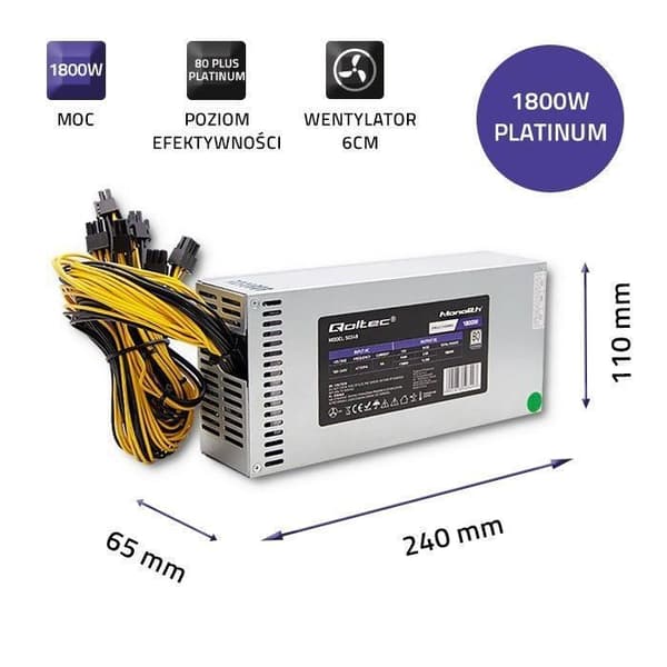 Qoltec PCI-E strömförsörjning 1800W 80 Plus Platinum - 5901878503493