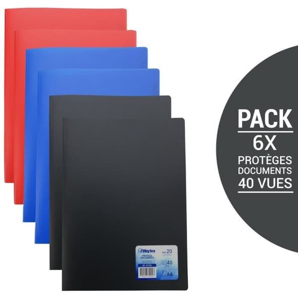 Set med 6 A4-dokumentskydd - WAYTEX - 931400P - 40 visningar - Mjukt Polypro-omslag - Diverse färger