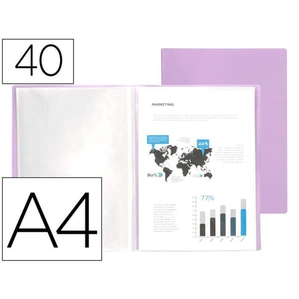 Protege-dokument liderpapel polypropylen flexibelt skydd 40 fasta fickor a4 220x297mm lila ogenomskinlig