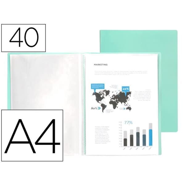 Protegdokuments liderpapel polypropylene flexibel omslag 40 fasta fickor a4 220x297mm äpplegrön