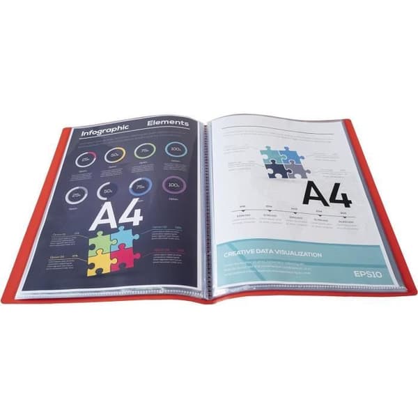 Set om 20 dokumentmappar i polypropen 5/10 OPAK plastfickor Kristall 40 visningar - A4 Röd