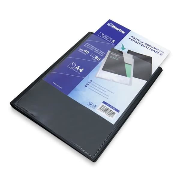 Anpassningsbart A4-dokumentomslag WAYTEX 931445 80 visningar 40 fickor svart polypro-fodral