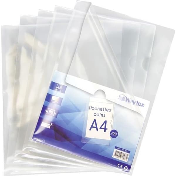 A4 genomskinliga hörnfickor Waytex 931309 Slät 90 mikron - förpackning om 50