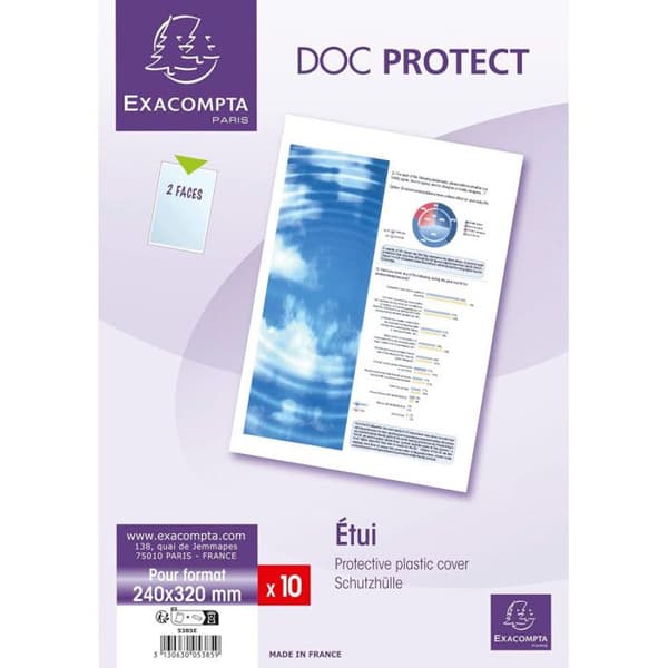 Fickor - Dokumentskydd - A4+ - 24x32 cm - 2 sidor - Transparent - Paket om 10 - Exacompta