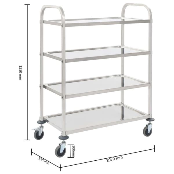 vidaXL Kjøkkentralle 4 etasjer 107x55x125 cm rustfritt stål