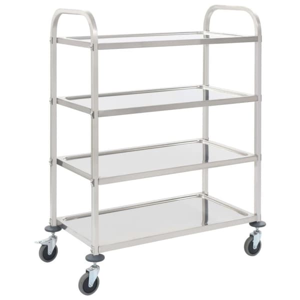 vidaXL 4-tasoinen tarjoiluvaunu 107x55x125 cm ruostumaton teräs