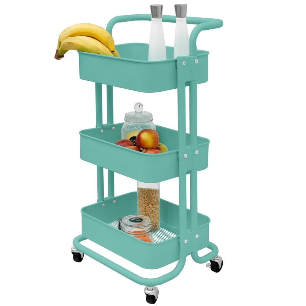 ECD Germany vagn med 3 nivåer, beige, kök vagn med handtag, vagn med hjul och två bromsar, kök hylla metall förvaringsvagn alla ändamål fordon