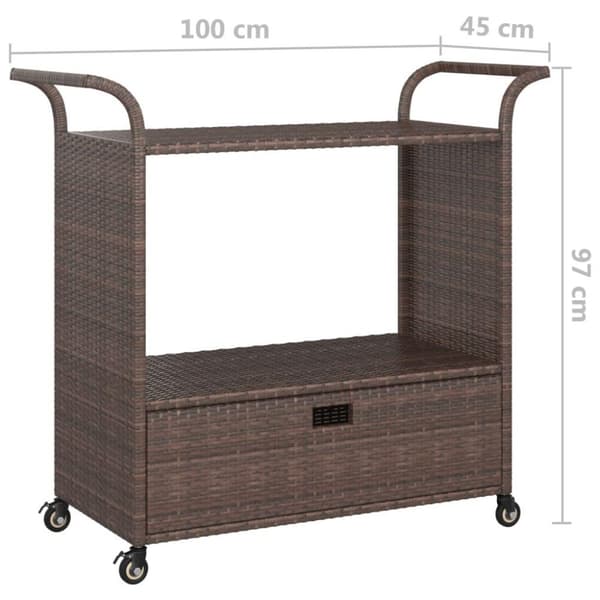 vidaXL Serveringsvagn med låda brun 100x45x97 cm konstrotting