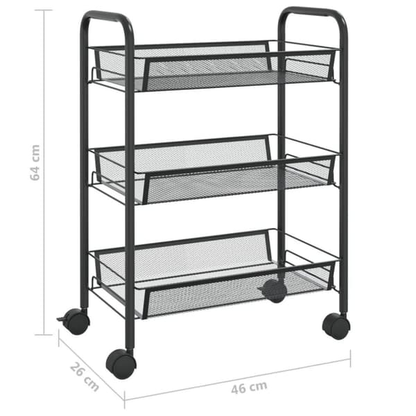 vidaXL køkkenvogn med 3 hylder 46x26x64 cm jern sort