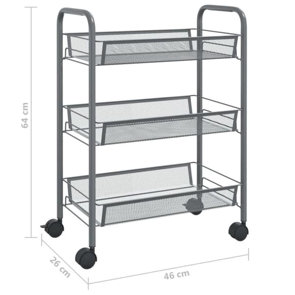 vidaXL Rullvagn 3 våningar grå 46x26x64 cm järn