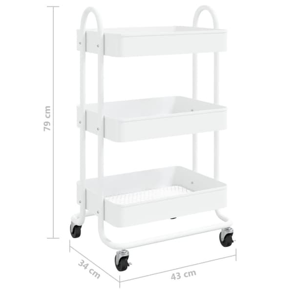 vidaXL Rullvagn 3 våningar vit 43x34x79 cm stål