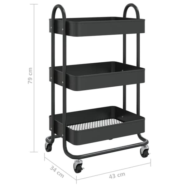 vidaXL Rullvagn 3 våningar svart 43x34x79 cm stål