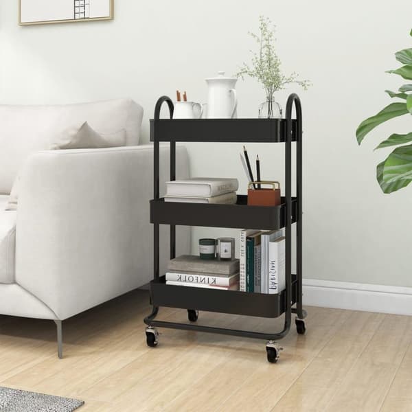 vidaXL Rullvagn 3 våningar svart 43x34x79 cm stål