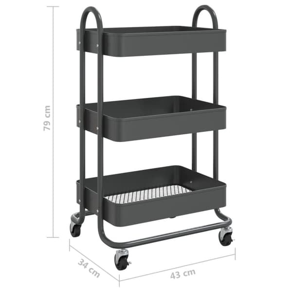 vidaXL vogn med 3 hylder 43x34x79 cm stål antracitgrå