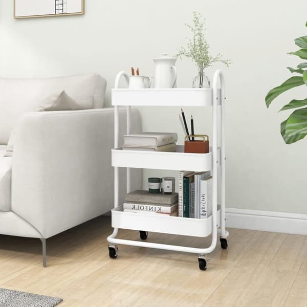 vidaXL vogn med 3 hylder 43x34x79 cm stål hvid