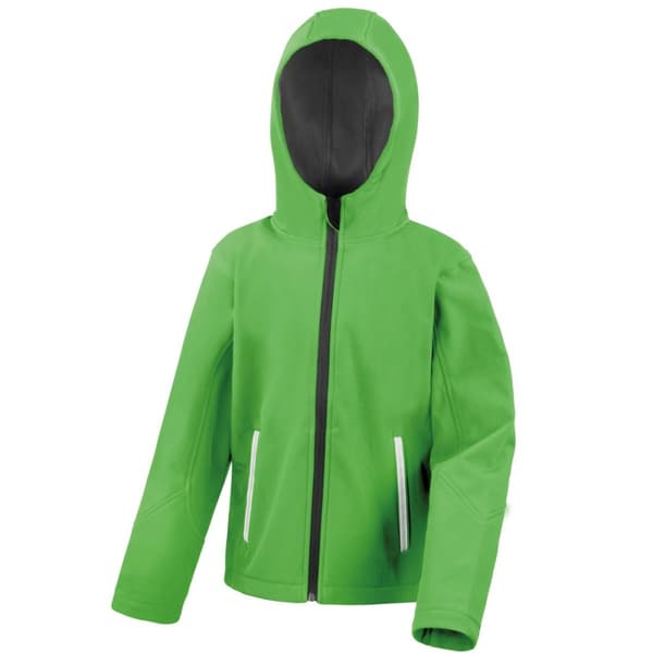 Result Core Kids Unisex Junior Hooded Softshell Jacket Vivid Green/Black 5/6