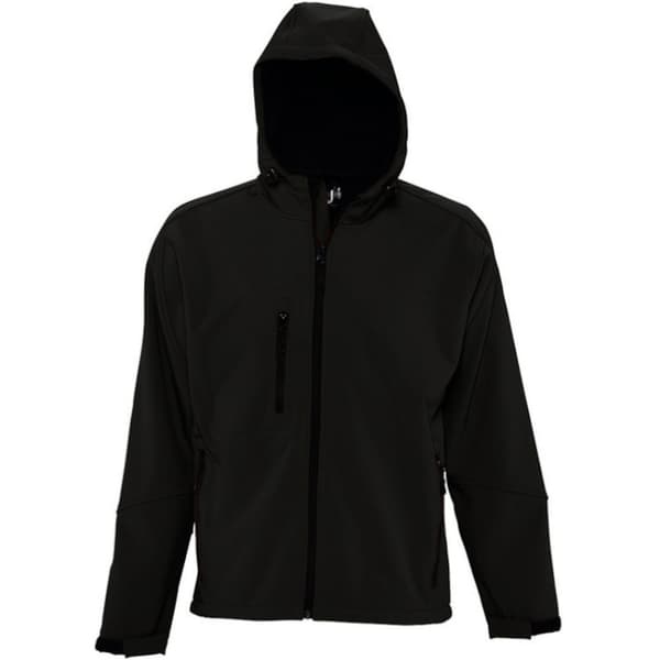 SOLS Mens Replay Hooded Soft Shell Jacket (Breathable, Windproof And Water Resistant) Black S
