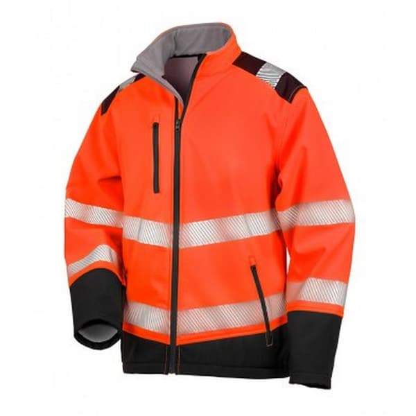 Result Vuxna Unisex Safe-Guard Ripstop Safety Soft Shell Jacket Fluorescent Orange/Black XXL
