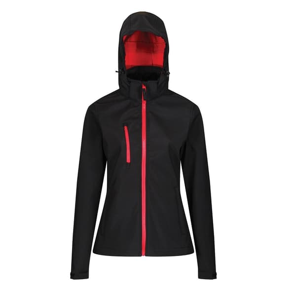 Regatta Womens/Ladies Venturer Hooded Soft Shell Jacket Black/Classic Red 18 UK