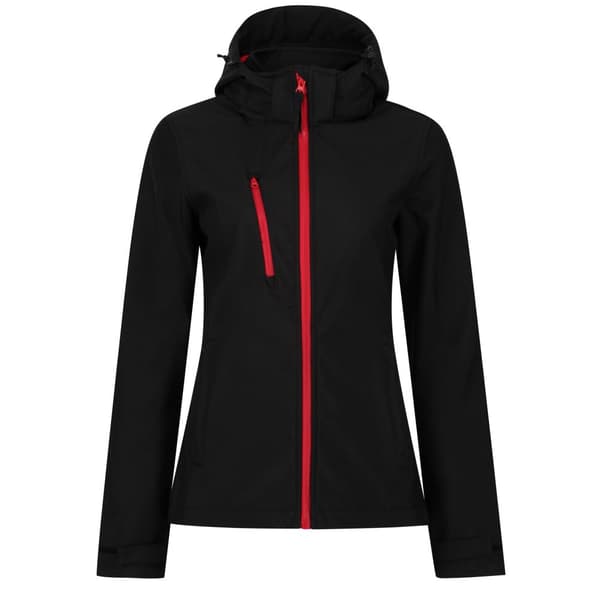 Regatta Womens/Ladies Venturer 3 Layer Hooded Soft Shell Jacket Black/Red 10 UK