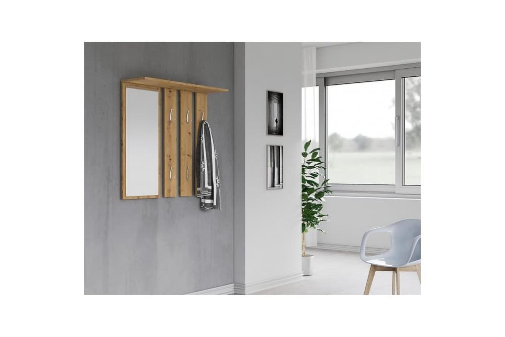 KYNUNA Hatthylla 85x15x82 cm med 6 Krokar Brun Ekfärg