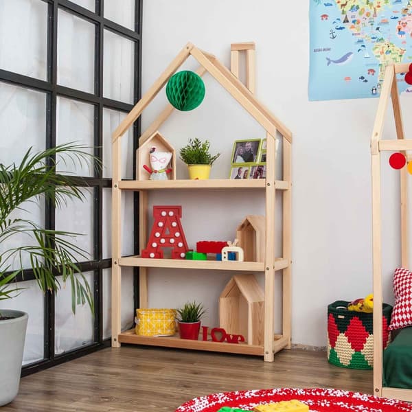 Lasten makuuhuoneen talon muotoinen hylly tai puutalohylly, lastenhuoneen hylly kirjasäilytys Montessori hylly lasten hylly kirjahylly lelujen säilyty