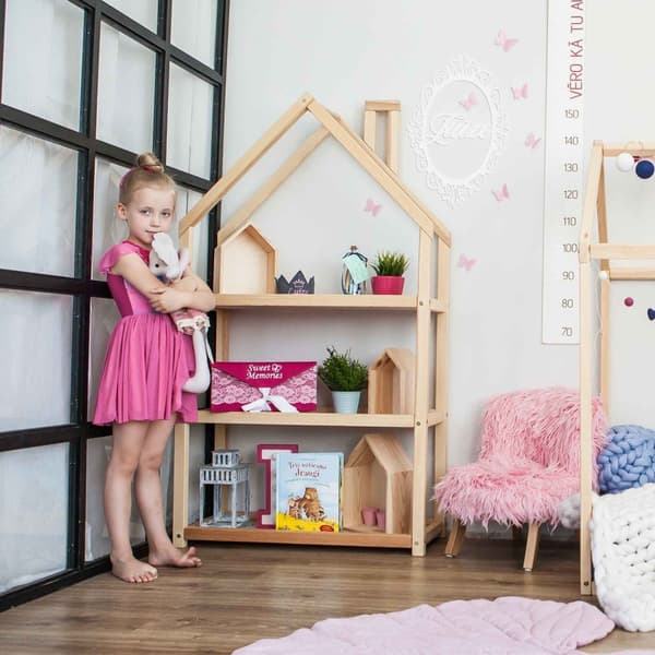 Lasten makuuhuoneen talon muotoinen hylly tai puutalohylly, lastenhuoneen hylly kirjasäilytys Montessori hylly lasten hylly kirjahylly lelujen säilyty