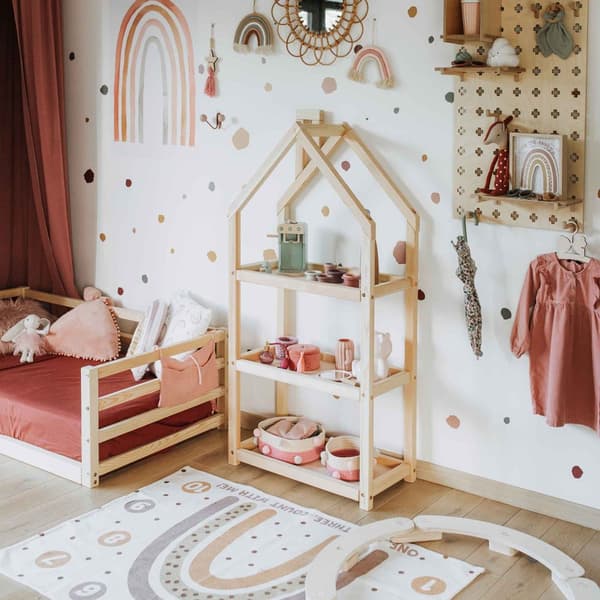 Lasten makuuhuoneen talon muotoinen hylly tai puutalohylly, lastenhuoneen hylly kirjasäilytys Montessori hylly lasten hylly kirjahylly lelujen säilyty