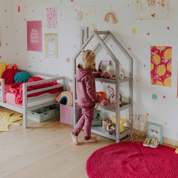 Børneværelseshusformet hylde eller træhushylde, børneværelseshylde bogopbevaring Montessori hylde børnehylde bogstativ legetøjsopbevaring
