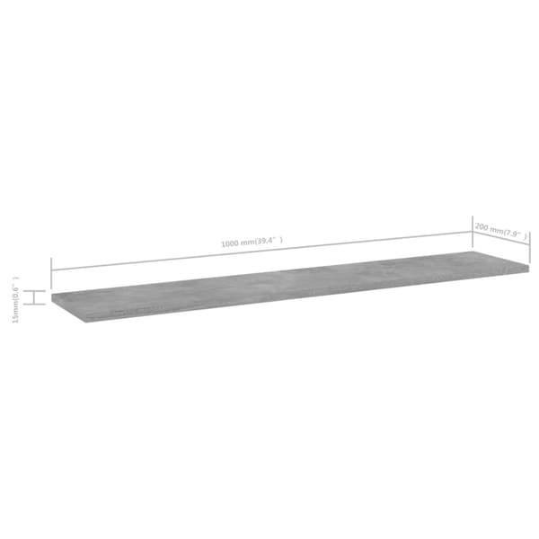 vidaXL boghylder 4 stk. 100x20x1,5 cm konstrueret træ betongrå