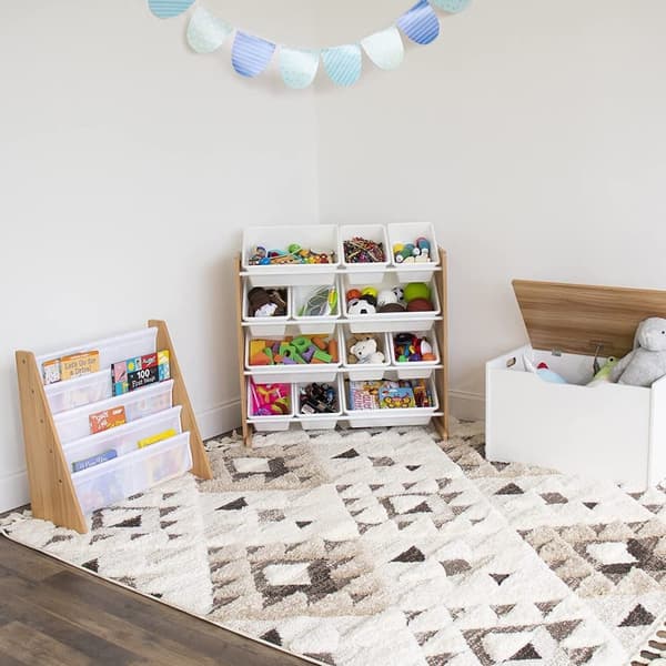Humble Crew Children's Bookcase Storage Rack with 4 Tiers, Children's Bookrack, Bookshelf, Natural/White