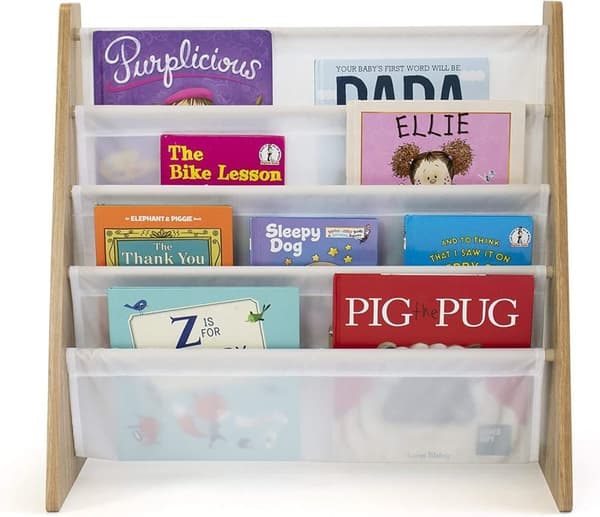 Humble Crew Children's Bookcase Storage Rack with 4 Tiers, Children's Bookrack, Bookshelf, Natural/White