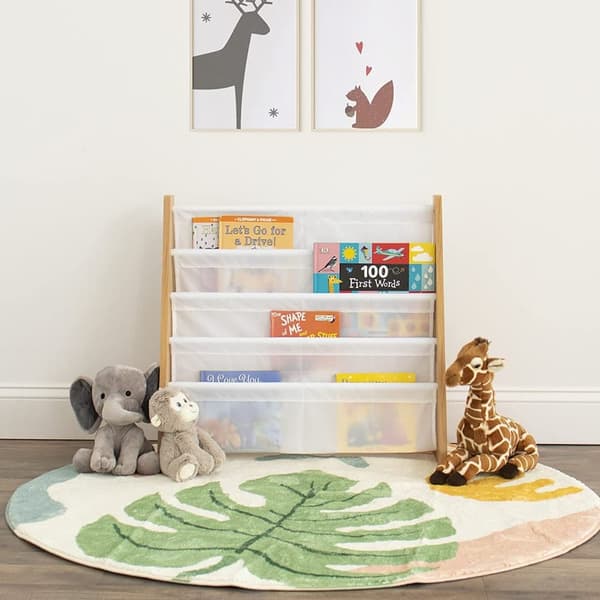 Humble Crew Children's Bookcase Storage Rack with 4 Tiers, Children's Bookrack, Bookshelf, Natural/White