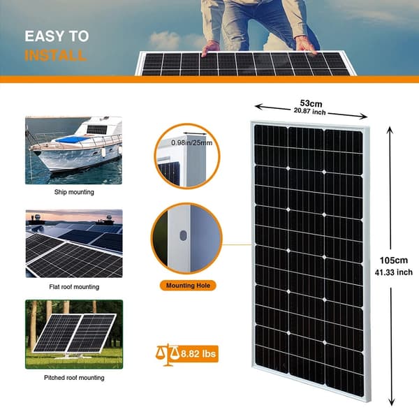Solcellepanel, 100W, Glas