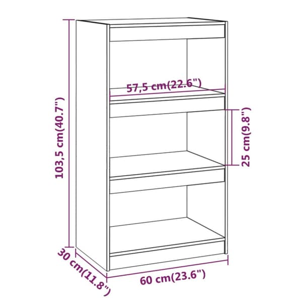 bogreol/rumdeler 60x30x103,5 cm massivt fyrretræ grå