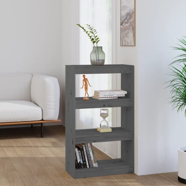 bogreol/rumdeler 60x30x103,5 cm massivt fyrretræ grå