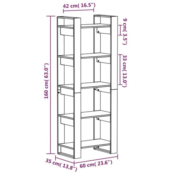 bogreol/rumdeler 60x35x160 cm massivt træ sort